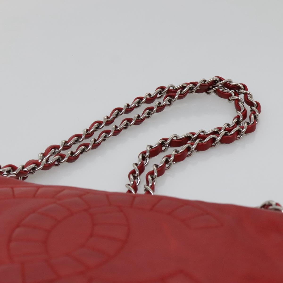 CHANEL Chain Shoulder Bag Leather Red Silver CC Auth bs27630