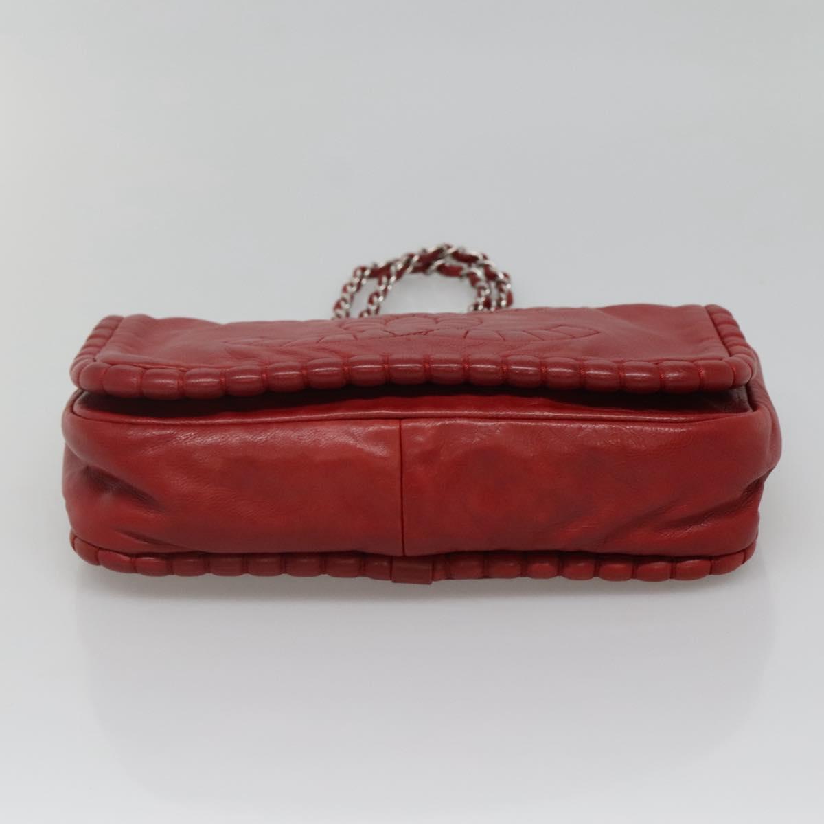 CHANEL Chain Shoulder Bag Leather Red Silver CC Auth bs27630