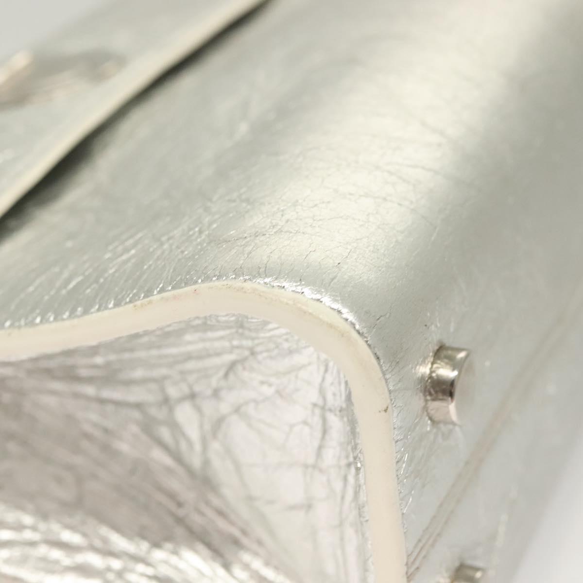 Christian Dior Ever Mini Hand Bag Leather 2way Silver Auth bs27633