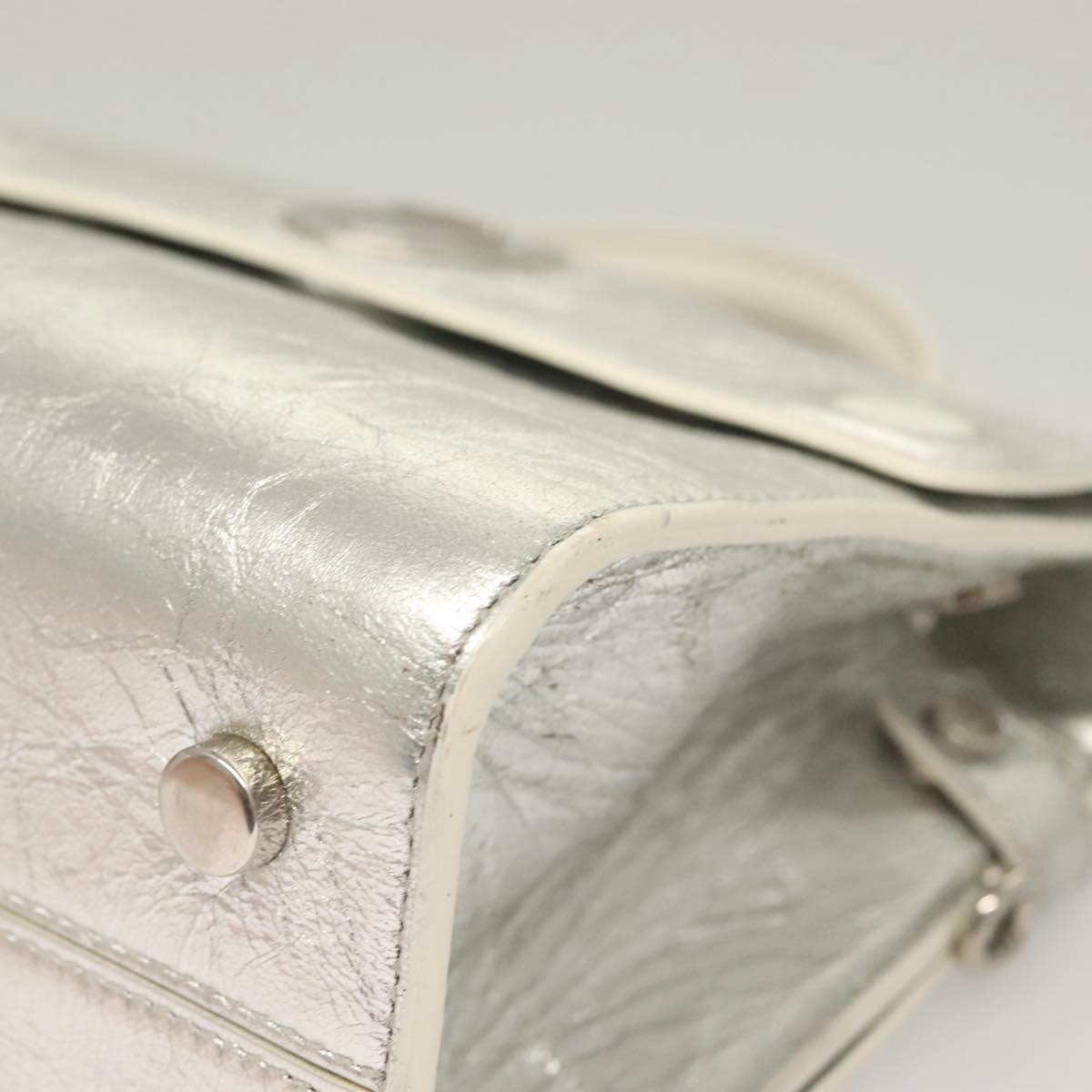 Christian Dior Ever Mini Hand Bag Leather 2way Silver Auth bs27633