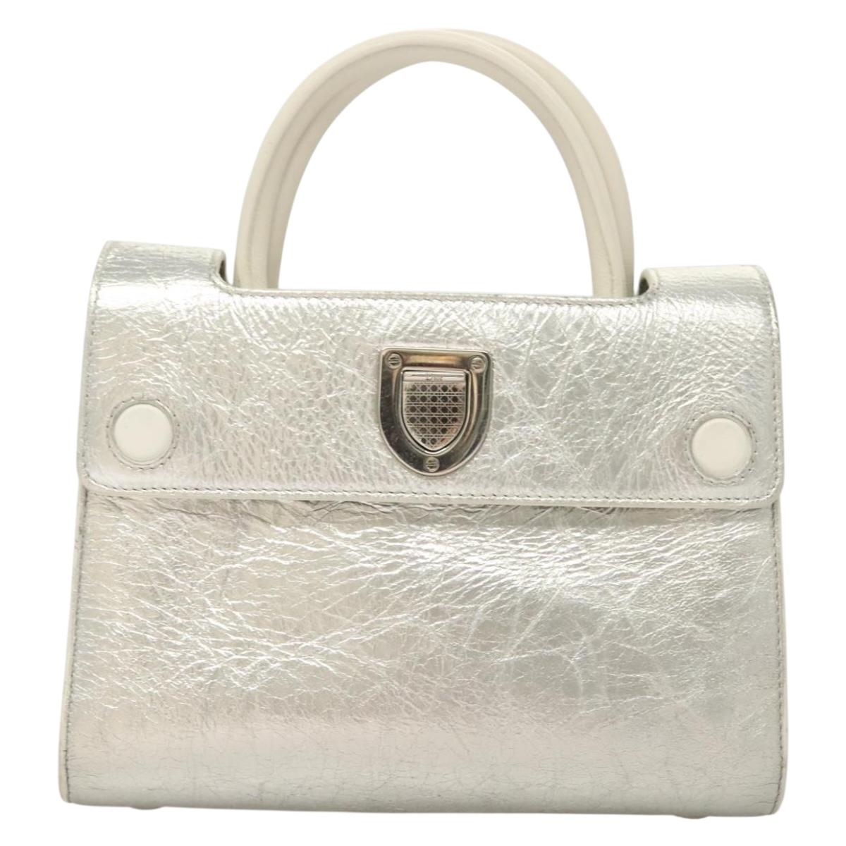 Christian Dior Ever Mini Hand Bag Leather 2way Silver Auth bs27633