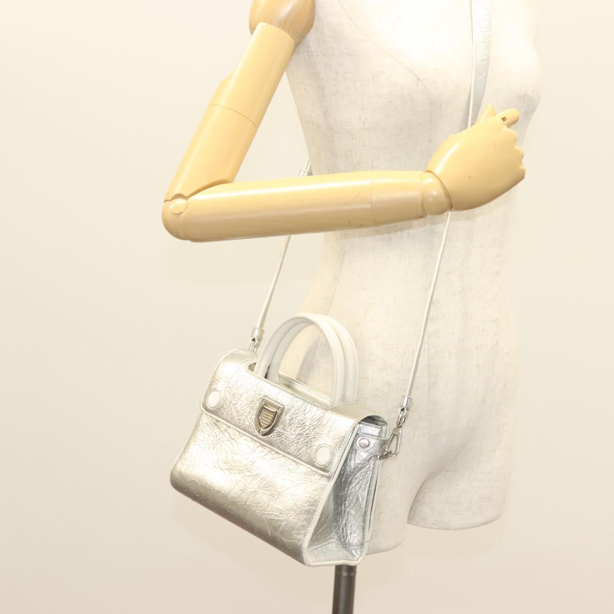 Christian Dior Ever Mini Hand Bag Leather 2way Silver Auth bs27633