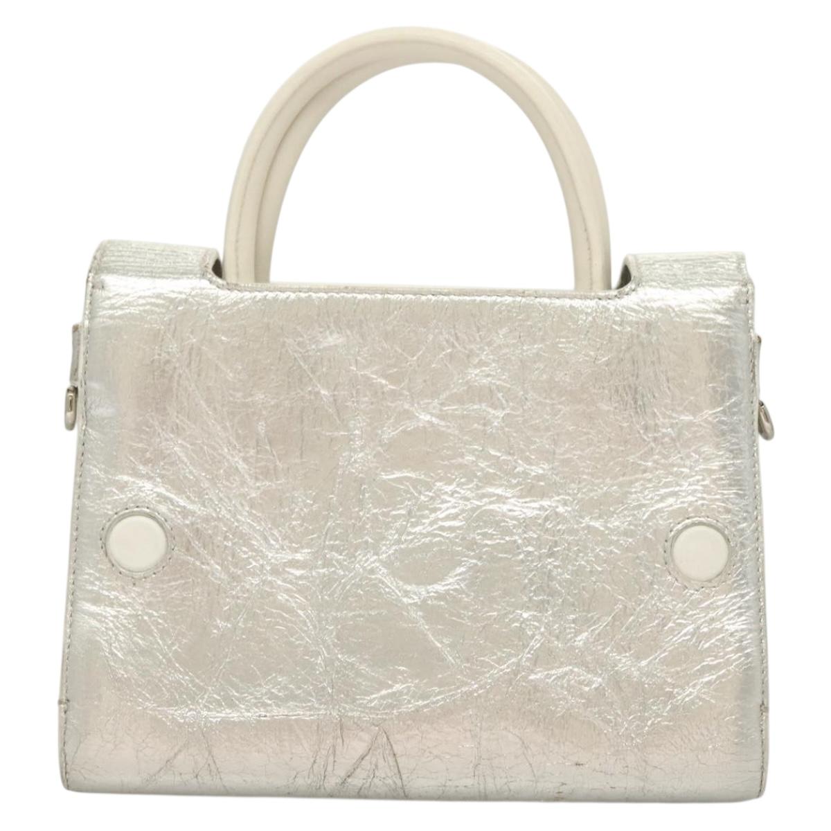 Christian Dior Ever Mini Hand Bag Leather 2way Silver Auth bs27633