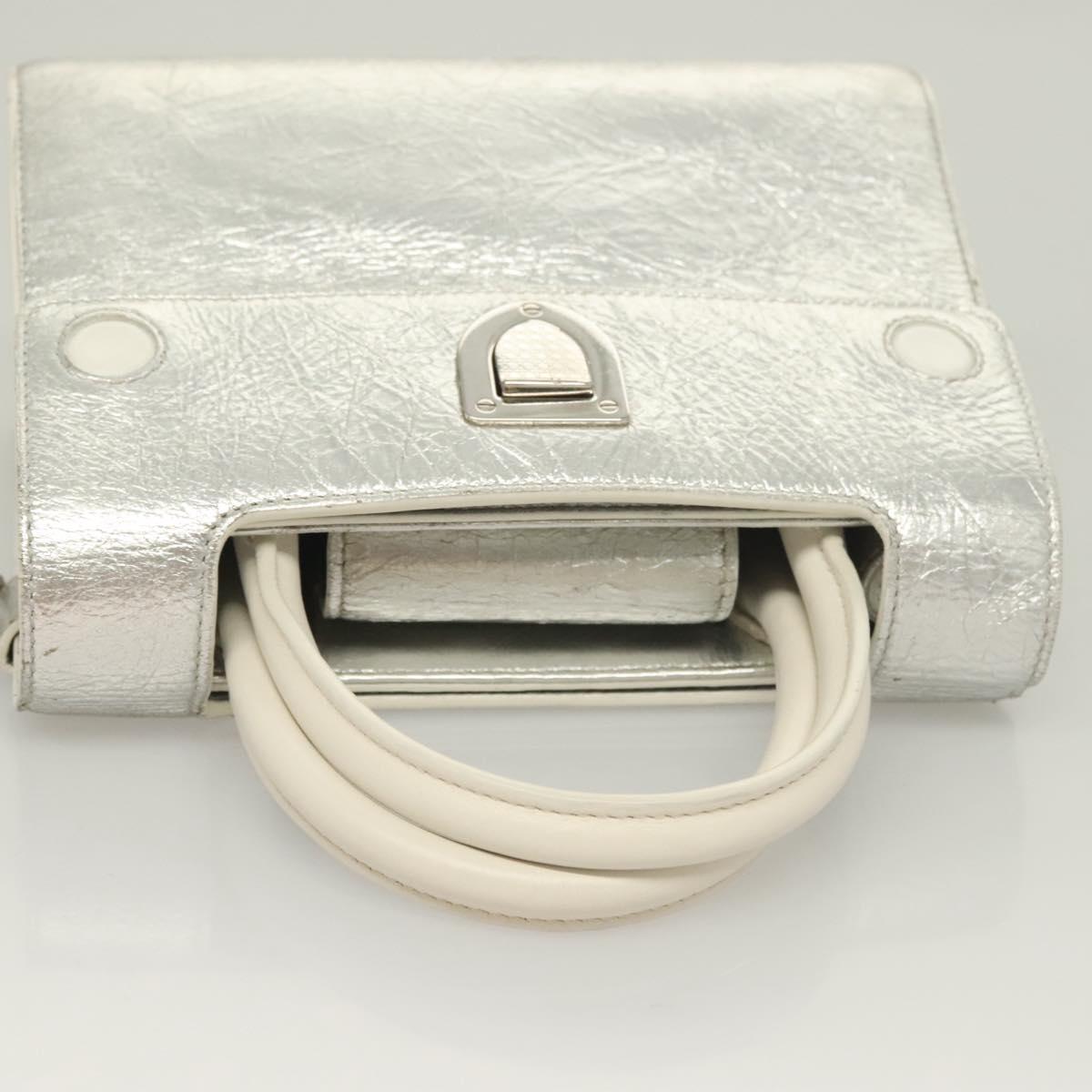 Christian Dior Ever Mini Hand Bag Leather 2way Silver Auth bs27633