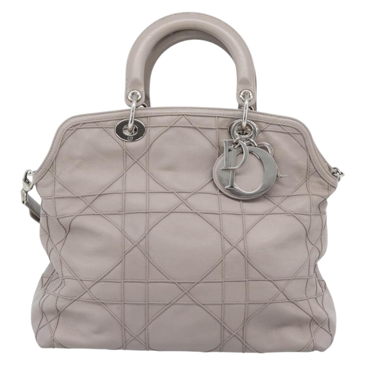 Christian Dior Canage Granville Hand Bag Leather 2way Gray Silver Auth bs27634