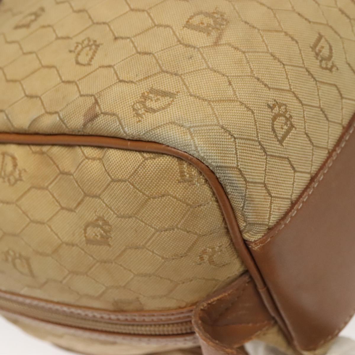 Christian Dior Honeycomb Canvas Boston Bag Beige Auth bs27637