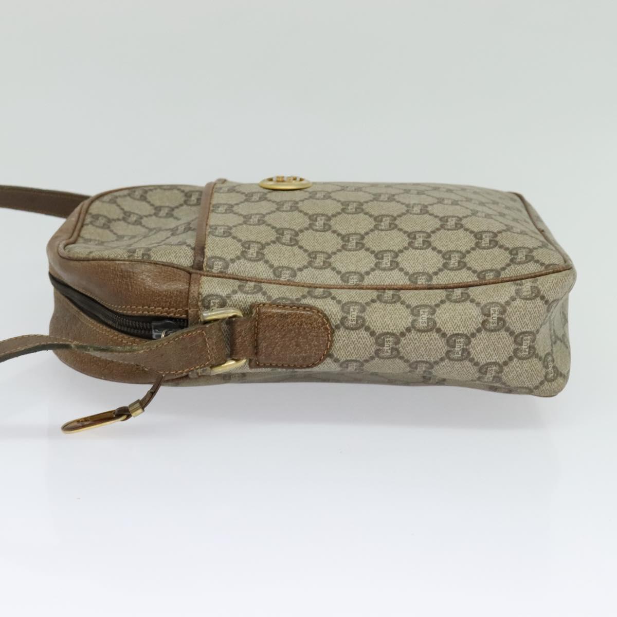 GUCCI GG Plus Supreme Shoulder Bag PVC Beige Gold Auth bs27646