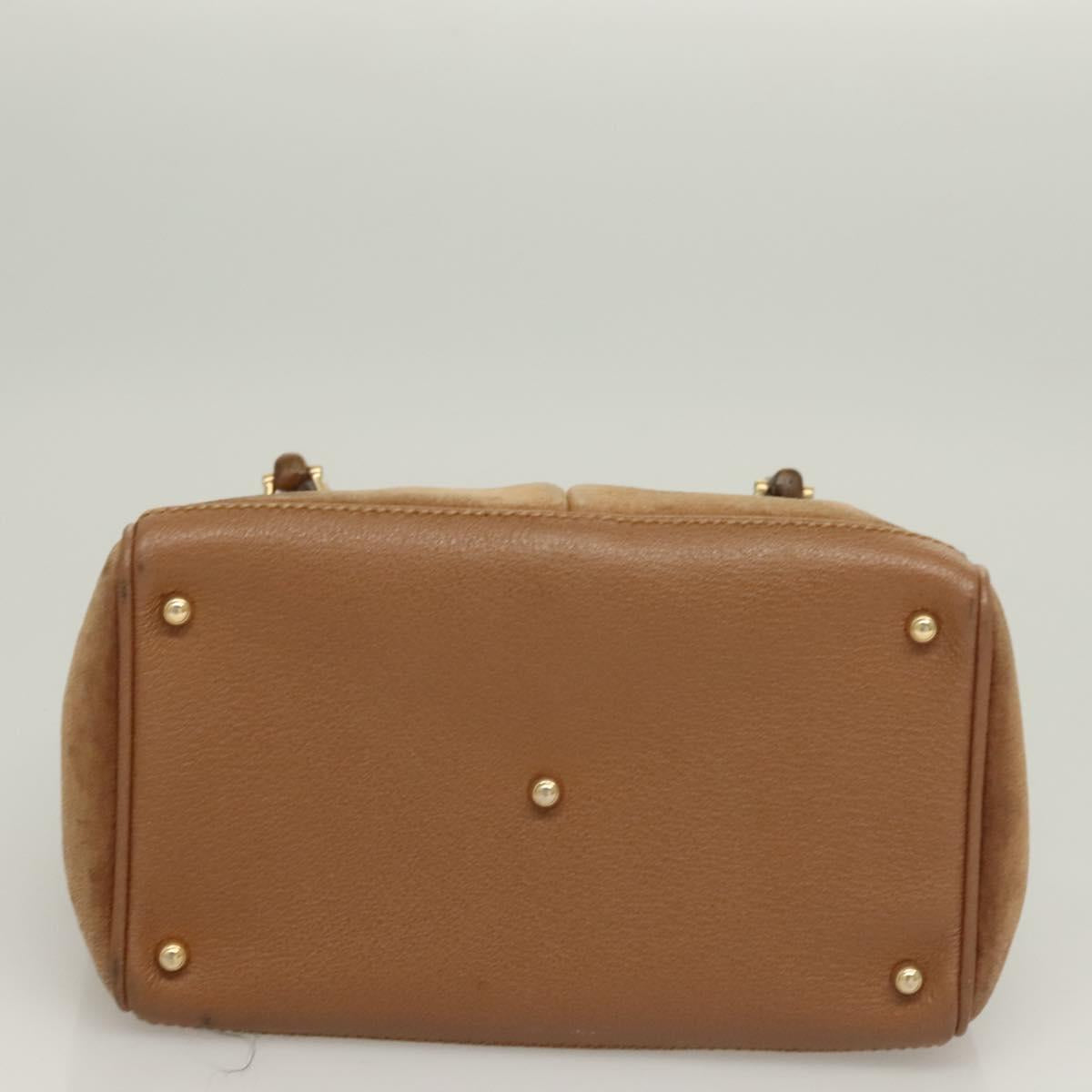 GUCCI Bamboo Hand Bag Suede Black Gold 000 122 0316 Auth bs27649