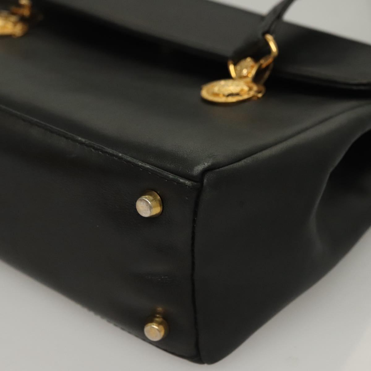 Gianni Versace Shoulder Bag Leather Gold Black Auth bs27657