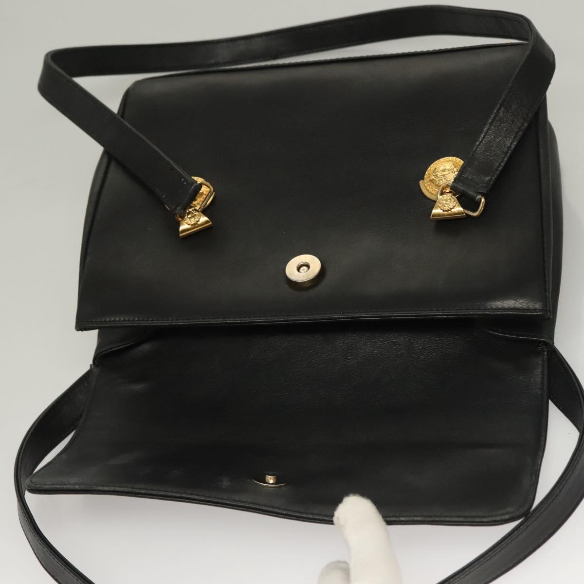 Gianni Versace Shoulder Bag Leather Gold Black Auth bs27657