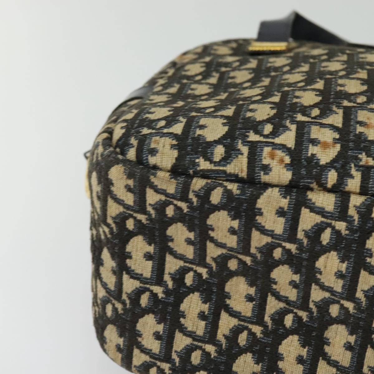 Christian Dior Trotter Canvas Hand Bag Navy Gold Auth bs27680