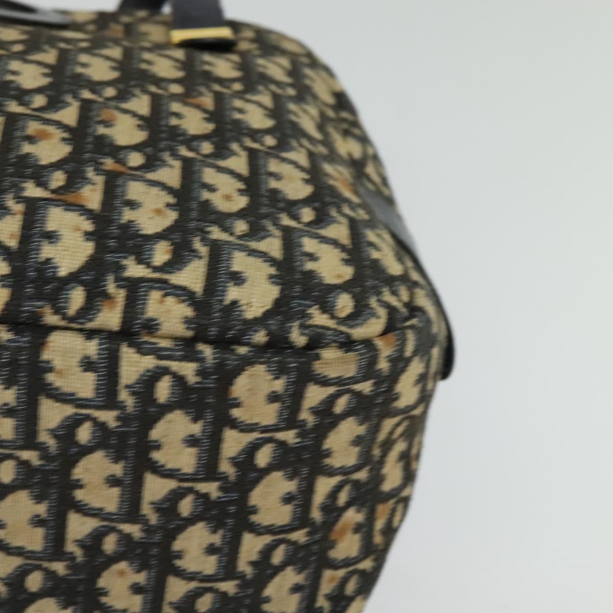 Christian Dior Trotter Canvas Hand Bag Navy Gold Auth bs27680