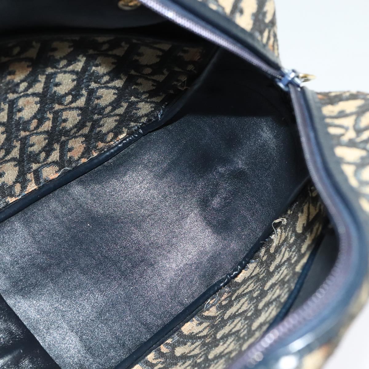 Christian Dior Trotter Canvas Hand Bag Navy Gold Auth bs27680