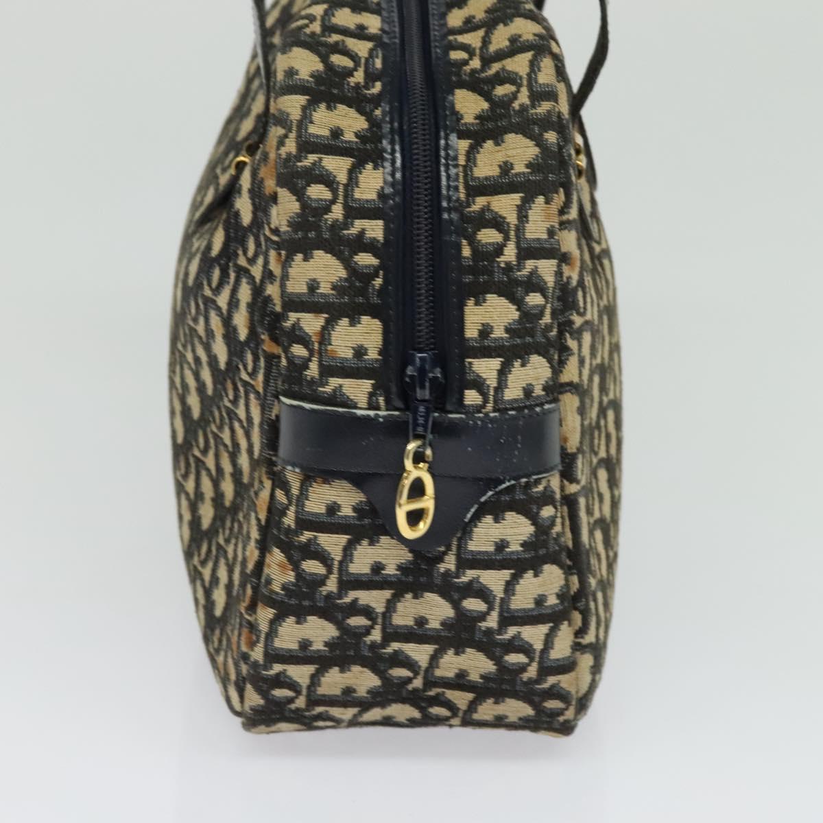 Christian Dior Trotter Canvas Hand Bag Navy Gold Auth bs27680