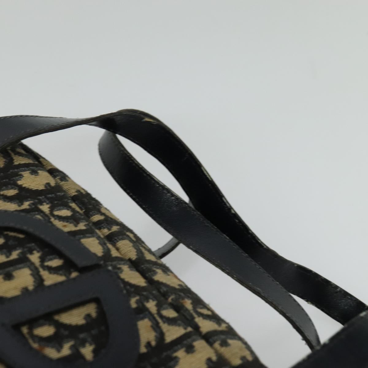 Christian Dior Trotter Canvas Hand Bag Navy Gold Auth bs27680