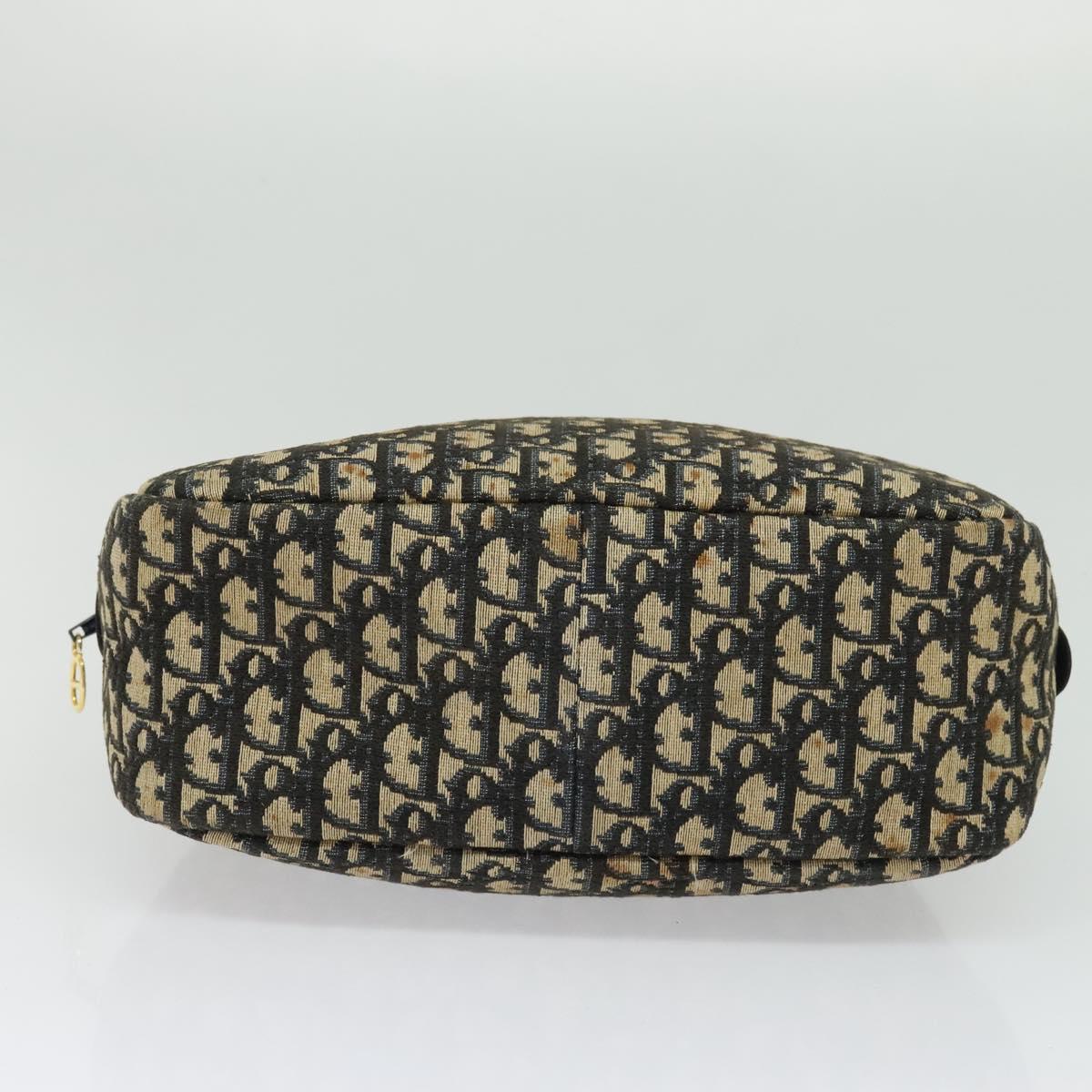 Christian Dior Trotter Canvas Hand Bag Navy Gold Auth bs27680