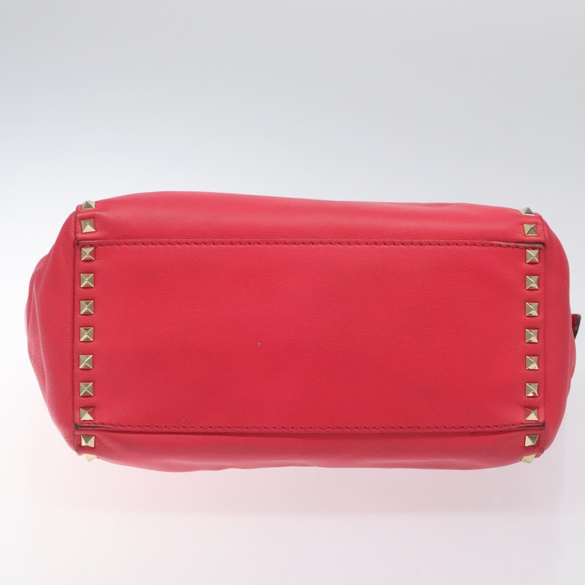 VALENTINO Valentino Rockstuds Hand Bag Leather Pink Gold Auth bs27703