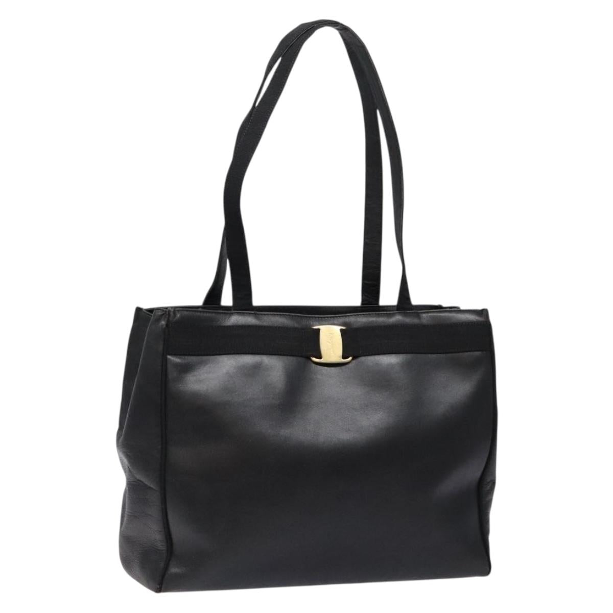 Salvatore Ferragamo Vala Tote Bag Leather Black Gold Auth bs27710