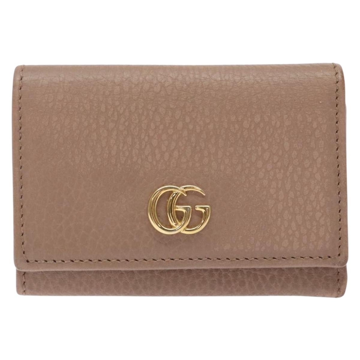 GUCCI GG Marmont Trifold Wallet Leather Beige Gold 644407 Auth bs27761