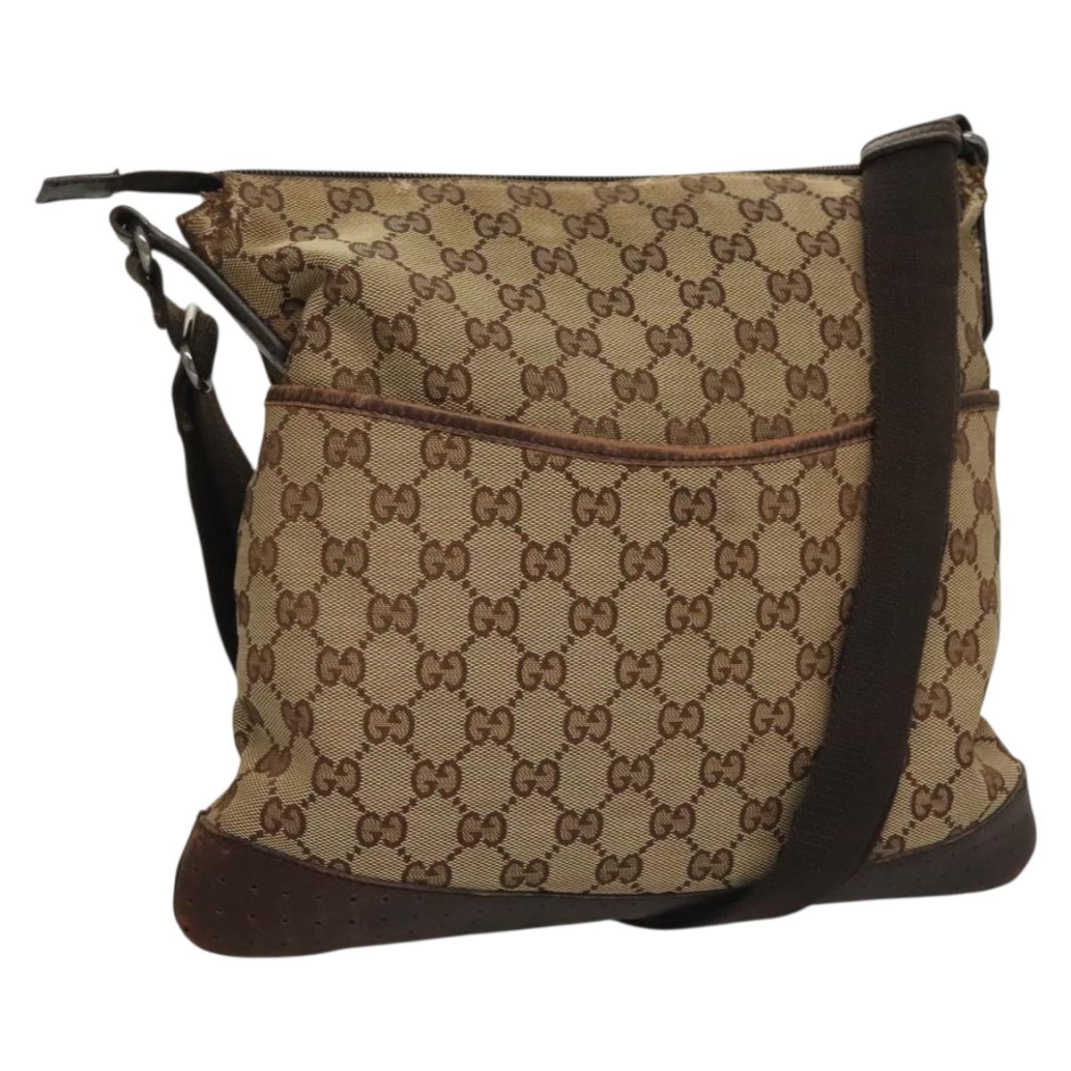 GUCCI GG Canvas Shoulder Bag Beige Silver 145857 Auth bs27780