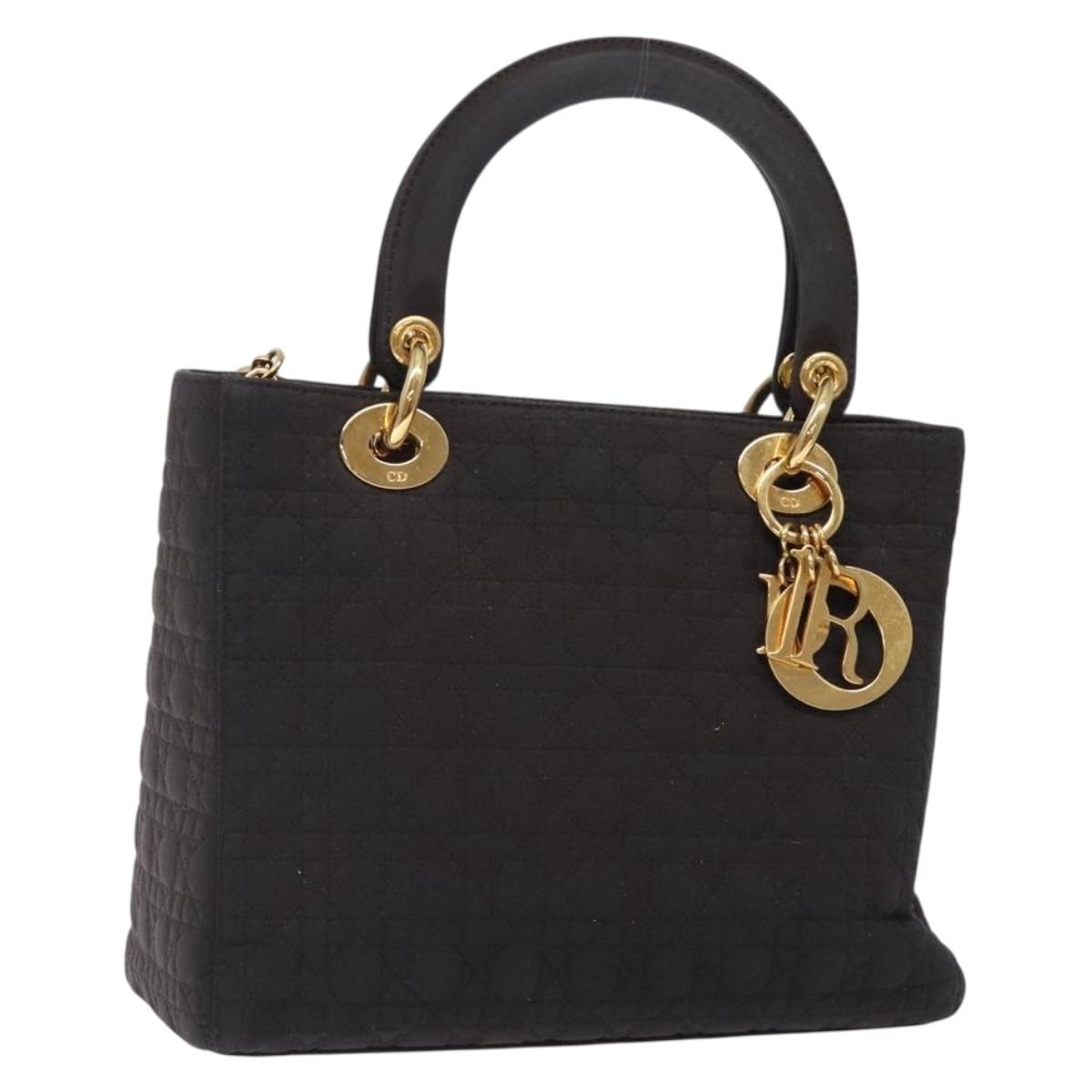 Christian Dior Canage Hand Bag Nylon Brown Gold Auth bs27814