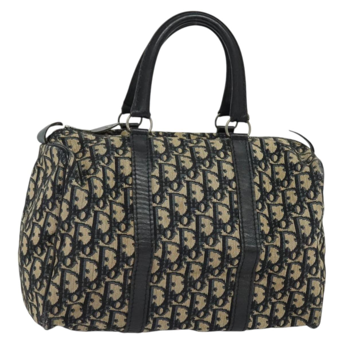 Christian Dior Trotter Canvas Boston Bag Navy Silver Auth bs27818