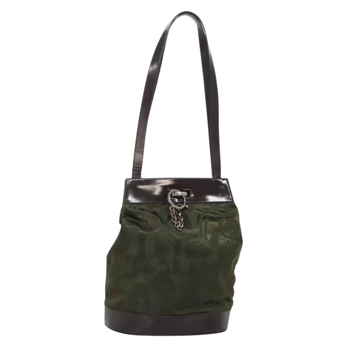 Salvatore Ferragamo Tote Bag Nylon Leather Khaki Silver Auth bs27822