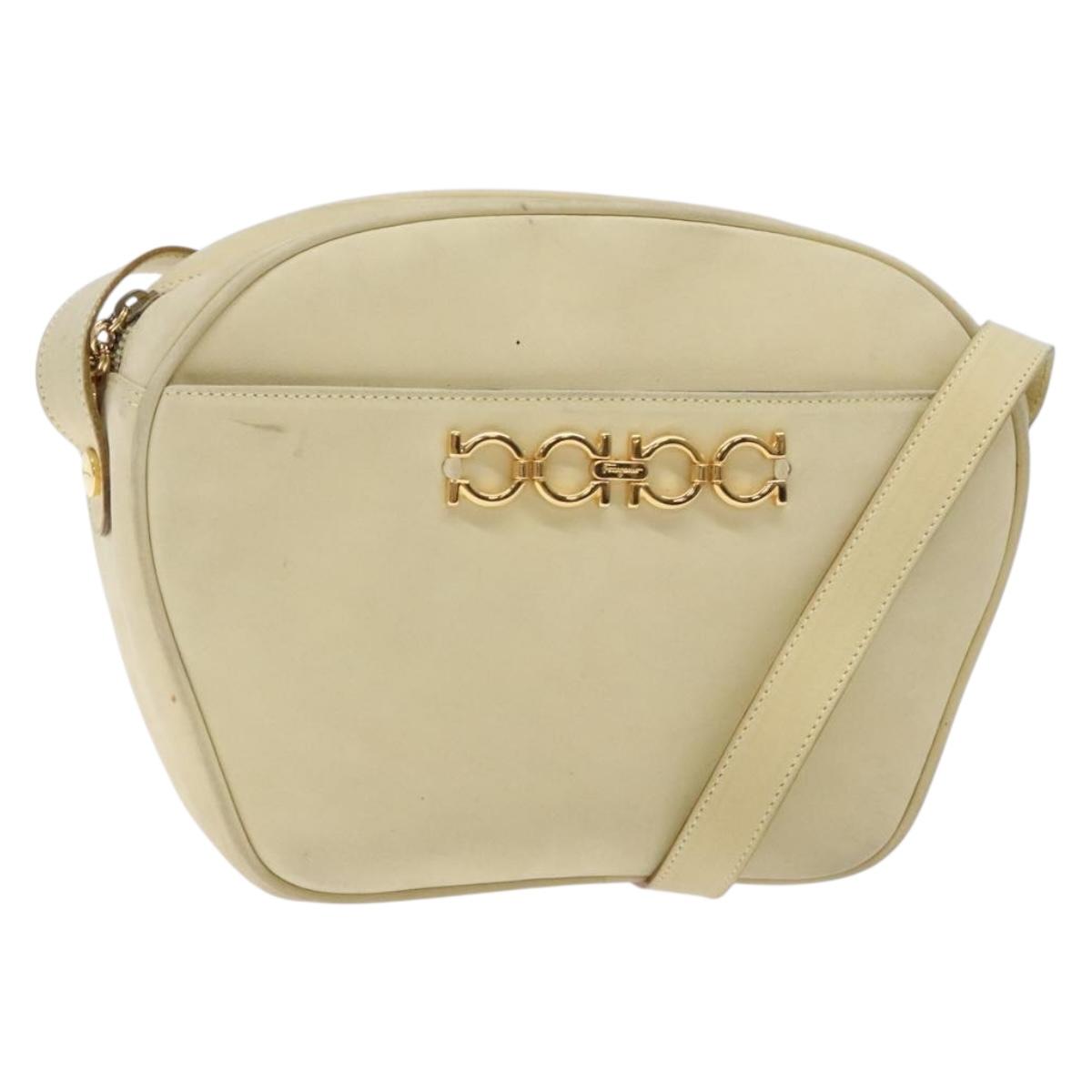 Salvatore Ferragamo Gancini Shoulder Bag Suede Beige Gold Auth bs27824