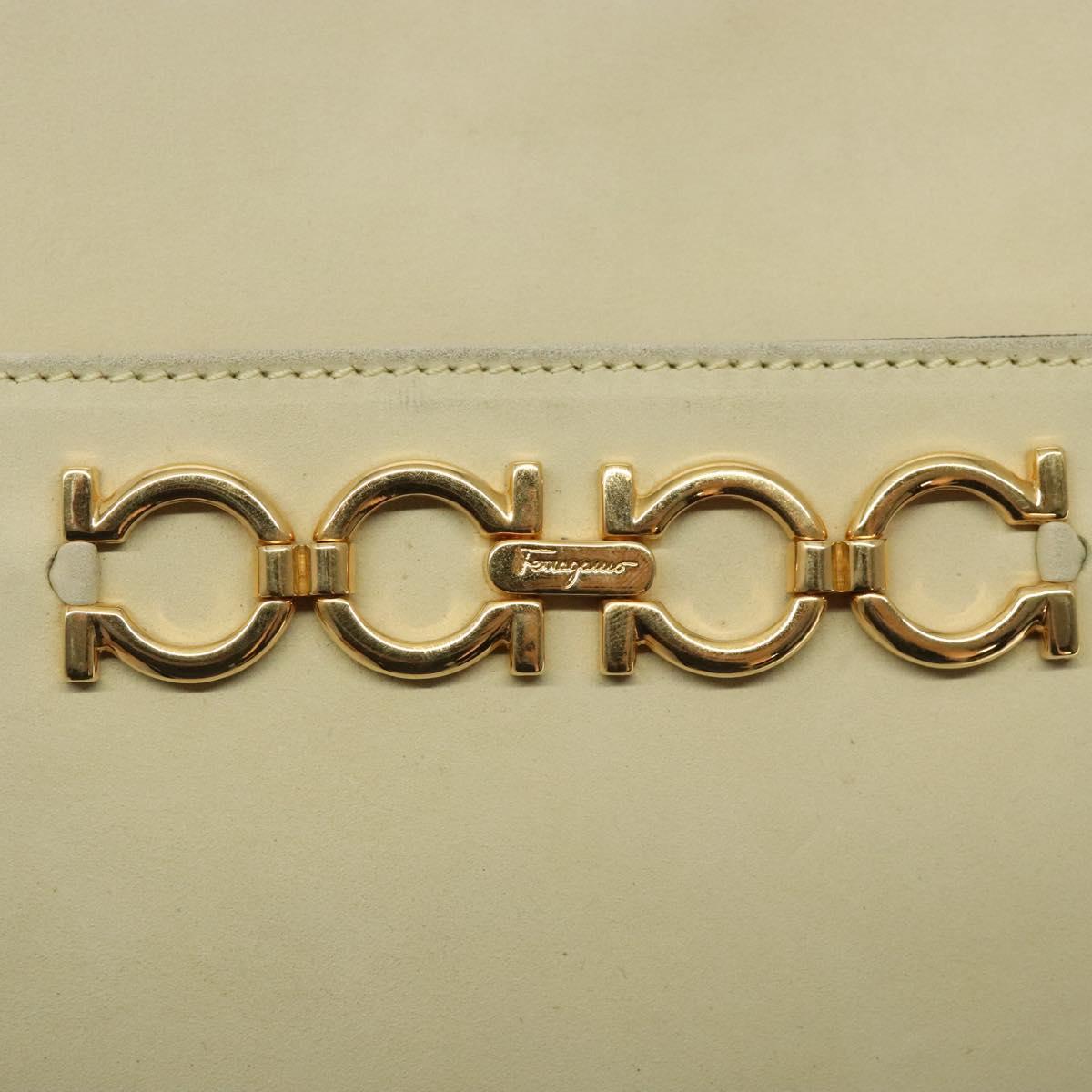 Salvatore Ferragamo Gancini Shoulder Bag Suede Beige Gold Auth bs27824