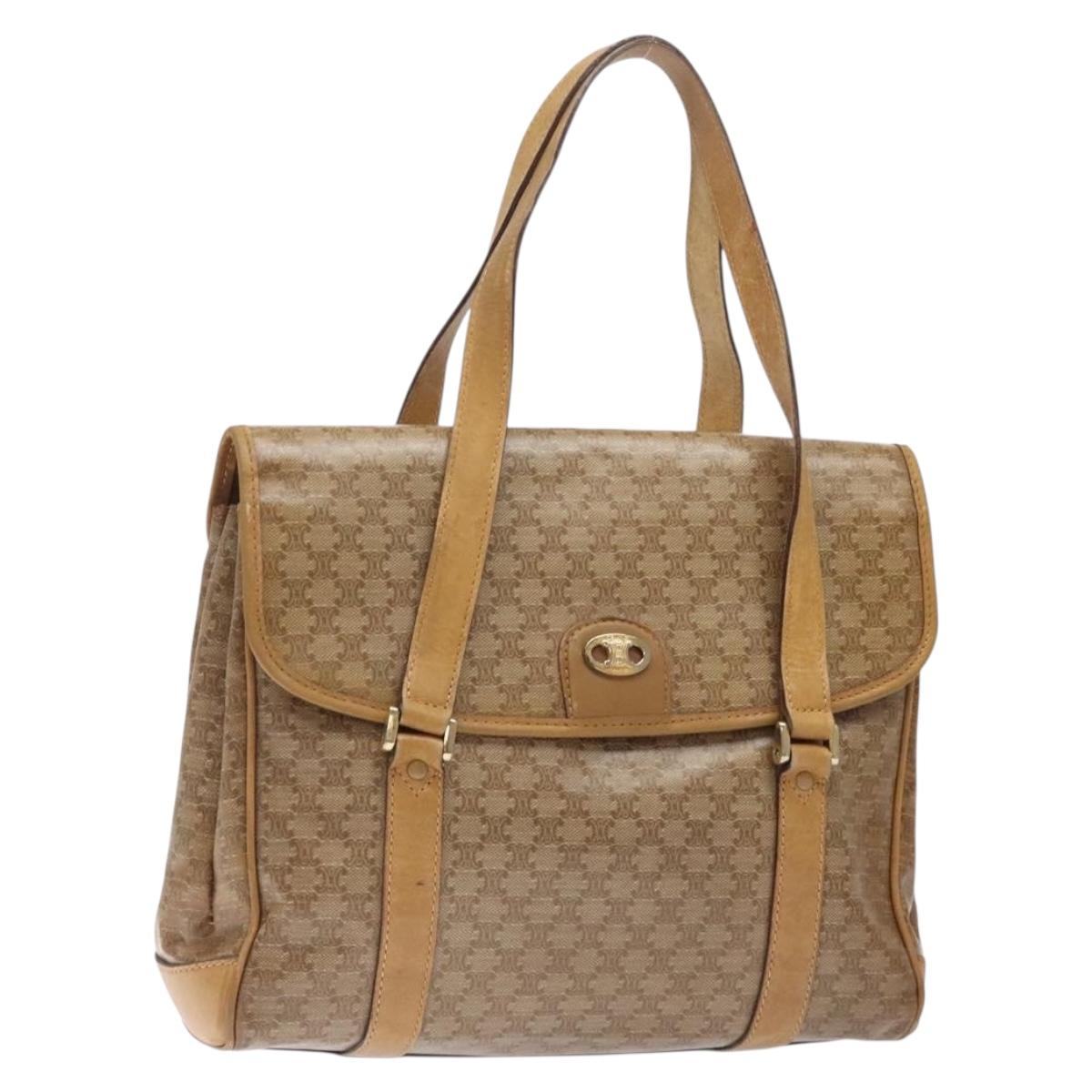 CELINE Macadam Canvas Hand Bag PVC Beige Gold Auth bs27832