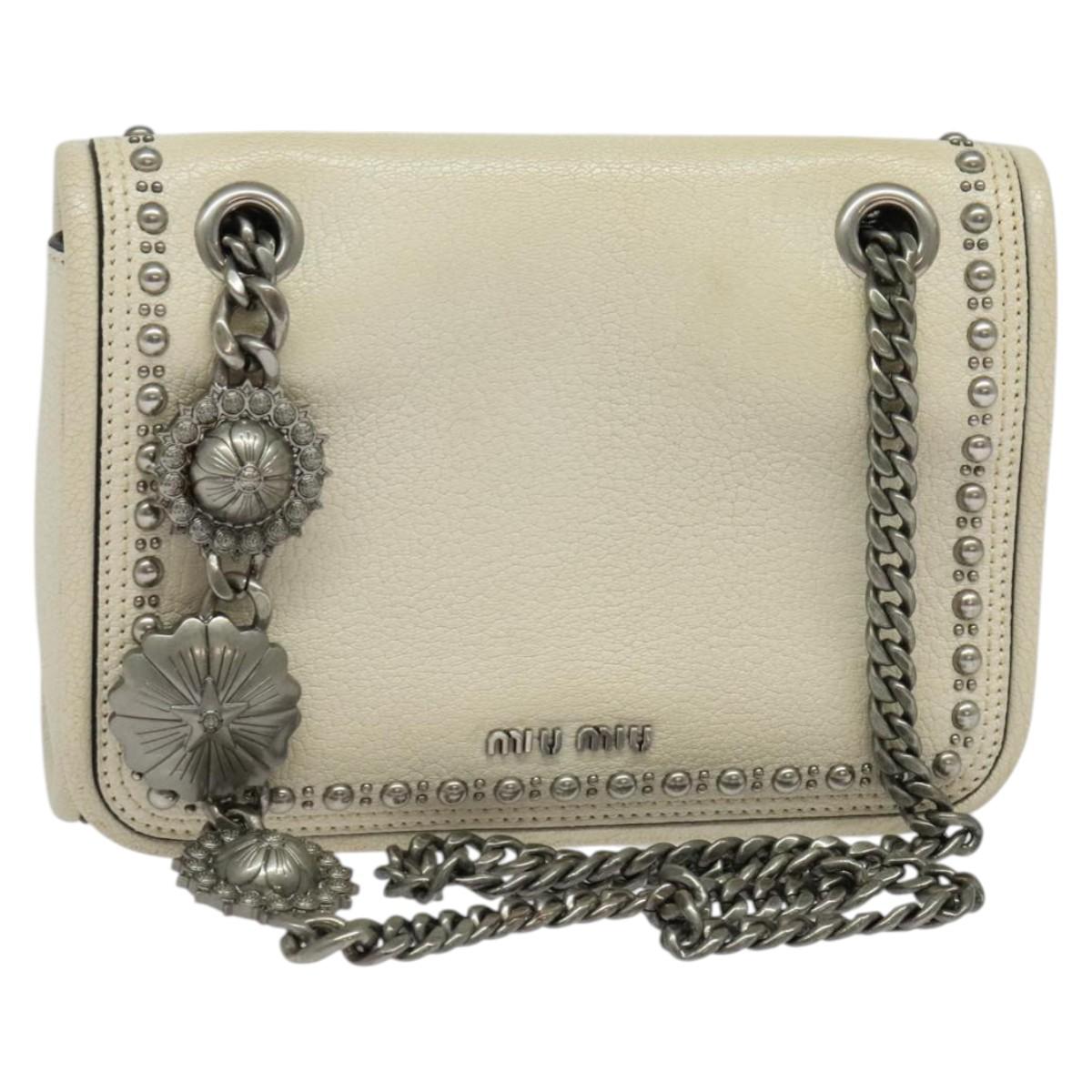 Miu Miu Chain Shoulder Bag Leather White Auth bs27833V