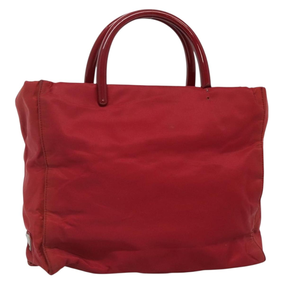 PRADA Tote Bag Nylon Red Silver Auth bs27835