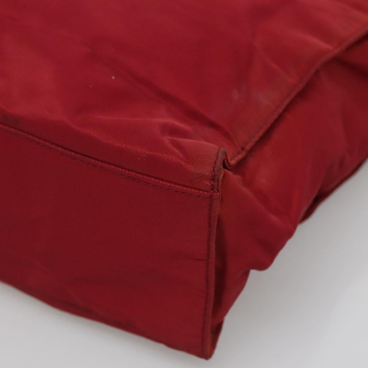 PRADA Tote Bag Nylon Red Silver Auth bs27835