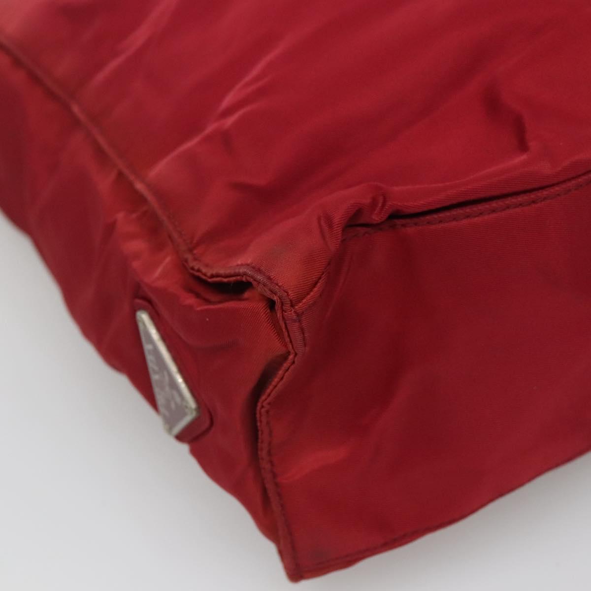 PRADA Tote Bag Nylon Red Silver Auth bs27835