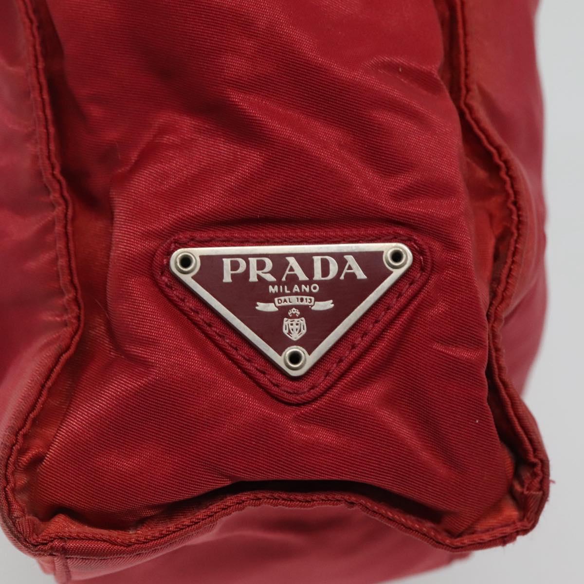 PRADA Tote Bag Nylon Red Silver Auth bs27835