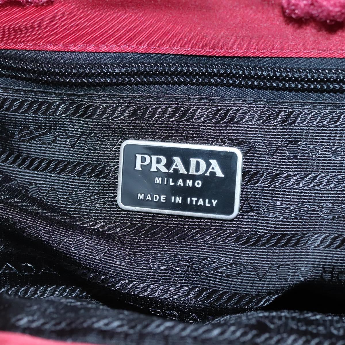 PRADA Tote Bag Nylon Red Silver Auth bs27835