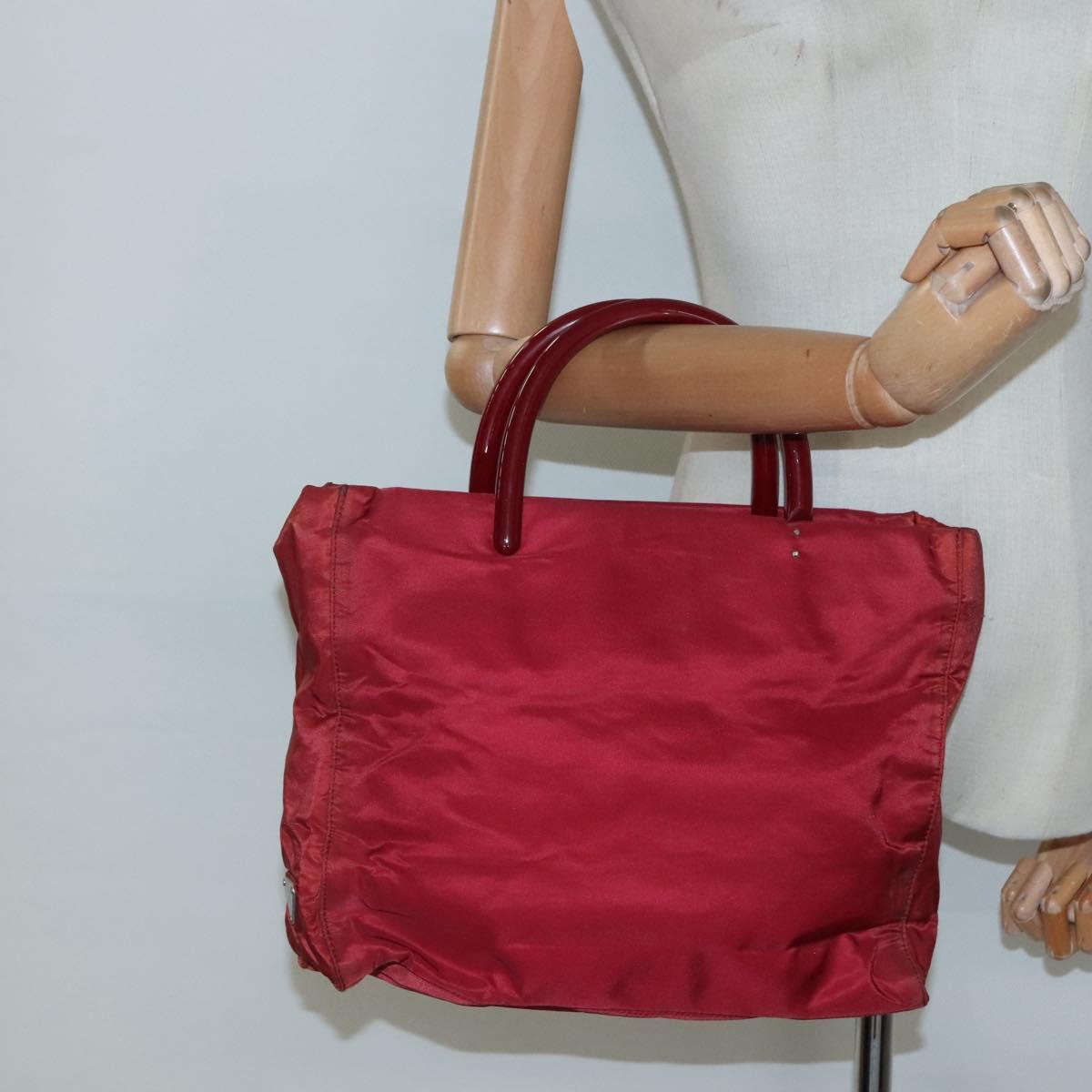 PRADA Tote Bag Nylon Red Silver Auth bs27835