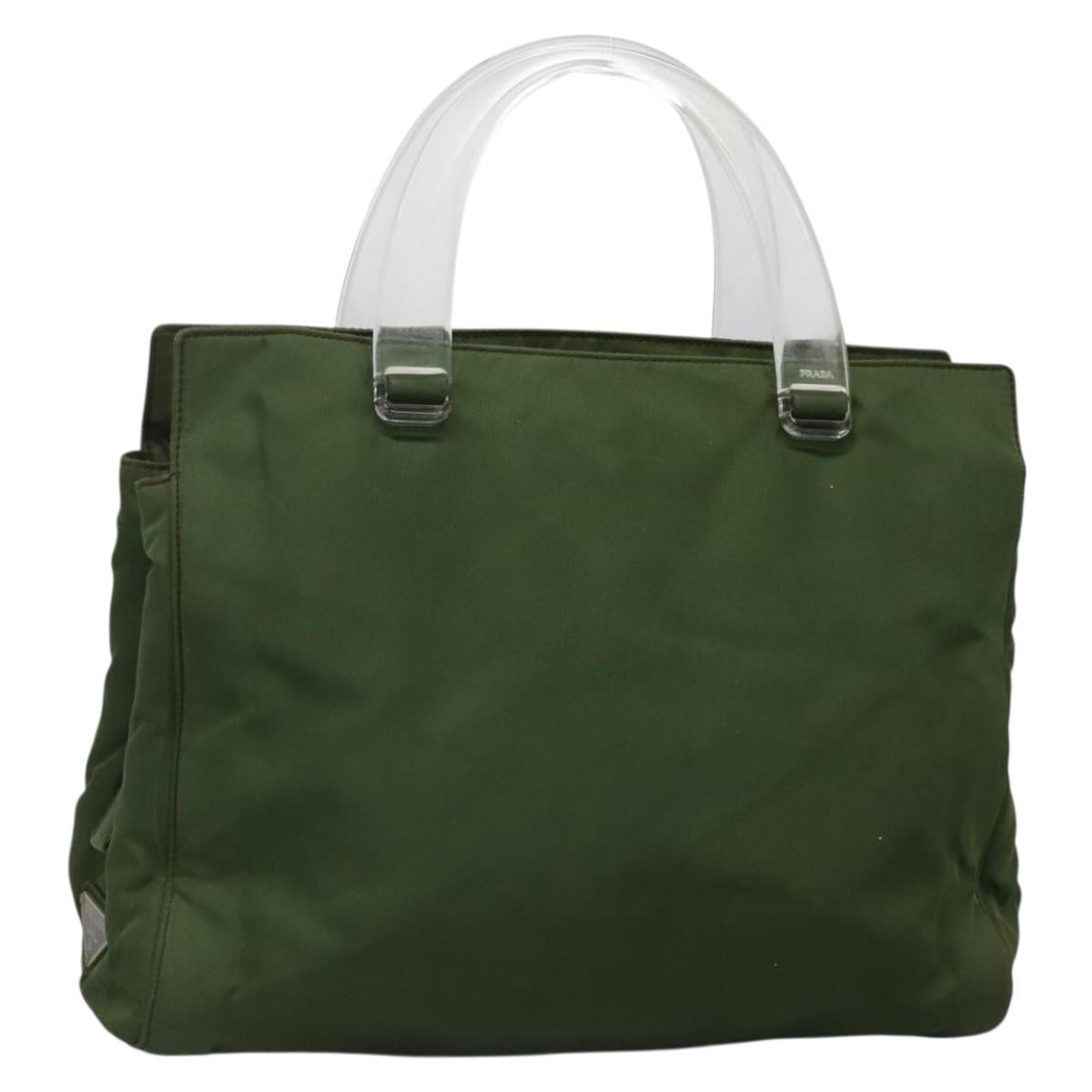 PRADA Tote Bag Nylon Khaki Silver Auth bs27836