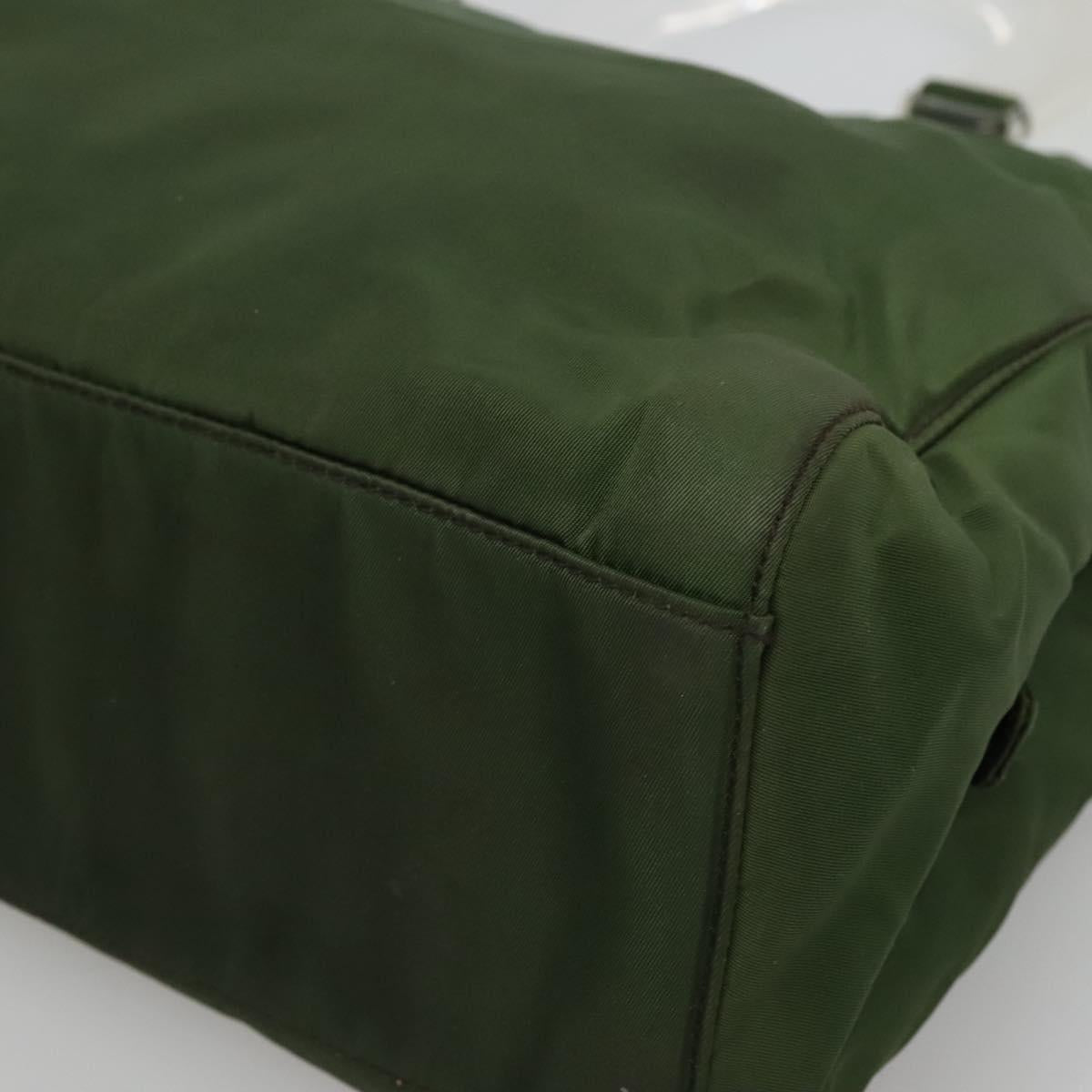 PRADA Tote Bag Nylon Khaki Silver Auth bs27836