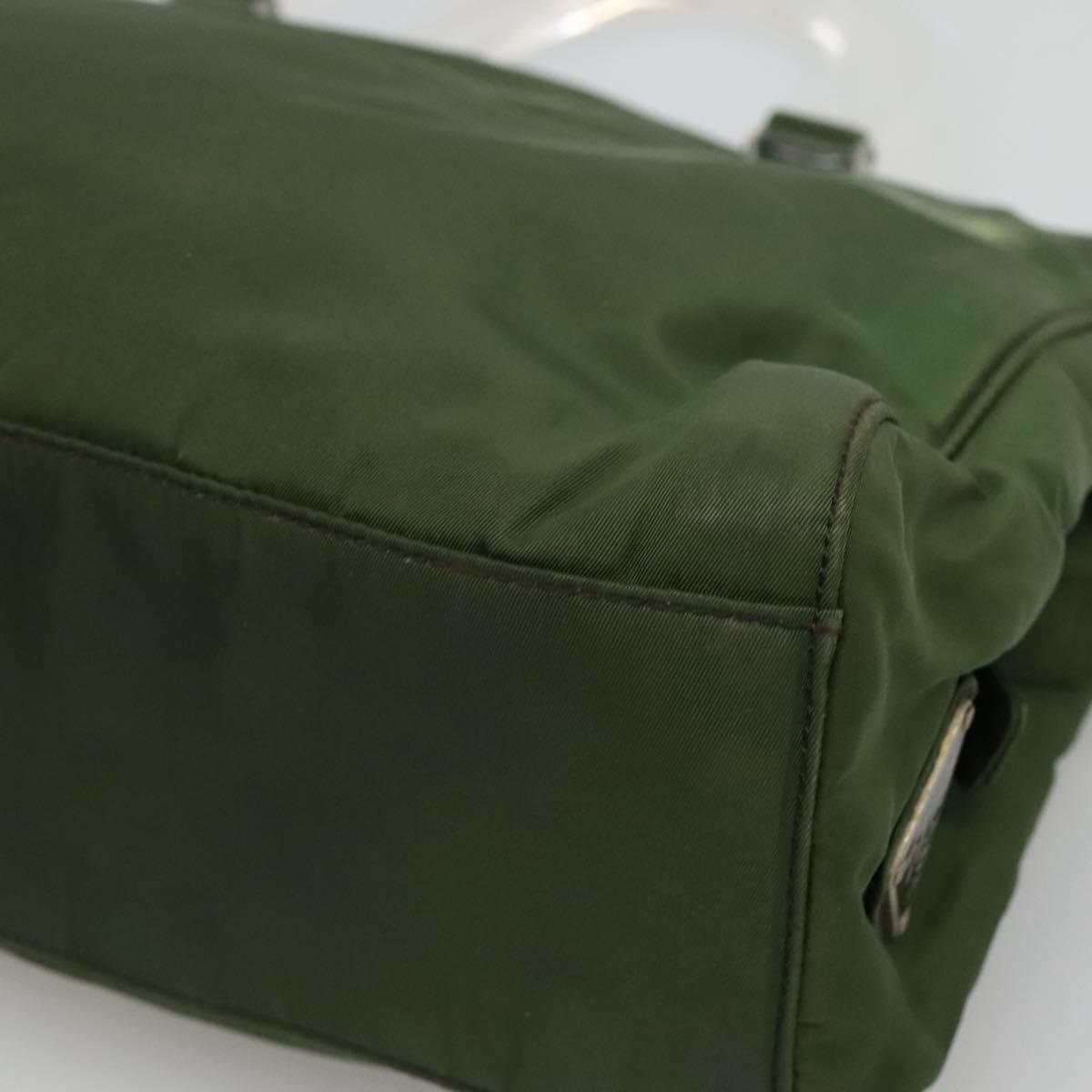 PRADA Tote Bag Nylon Khaki Silver Auth bs27836