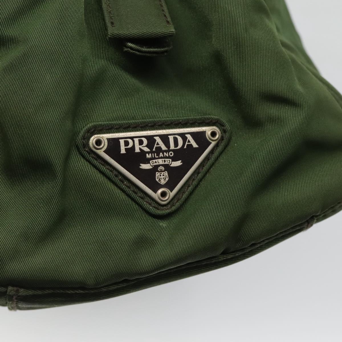 PRADA Tote Bag Nylon Khaki Silver Auth bs27836