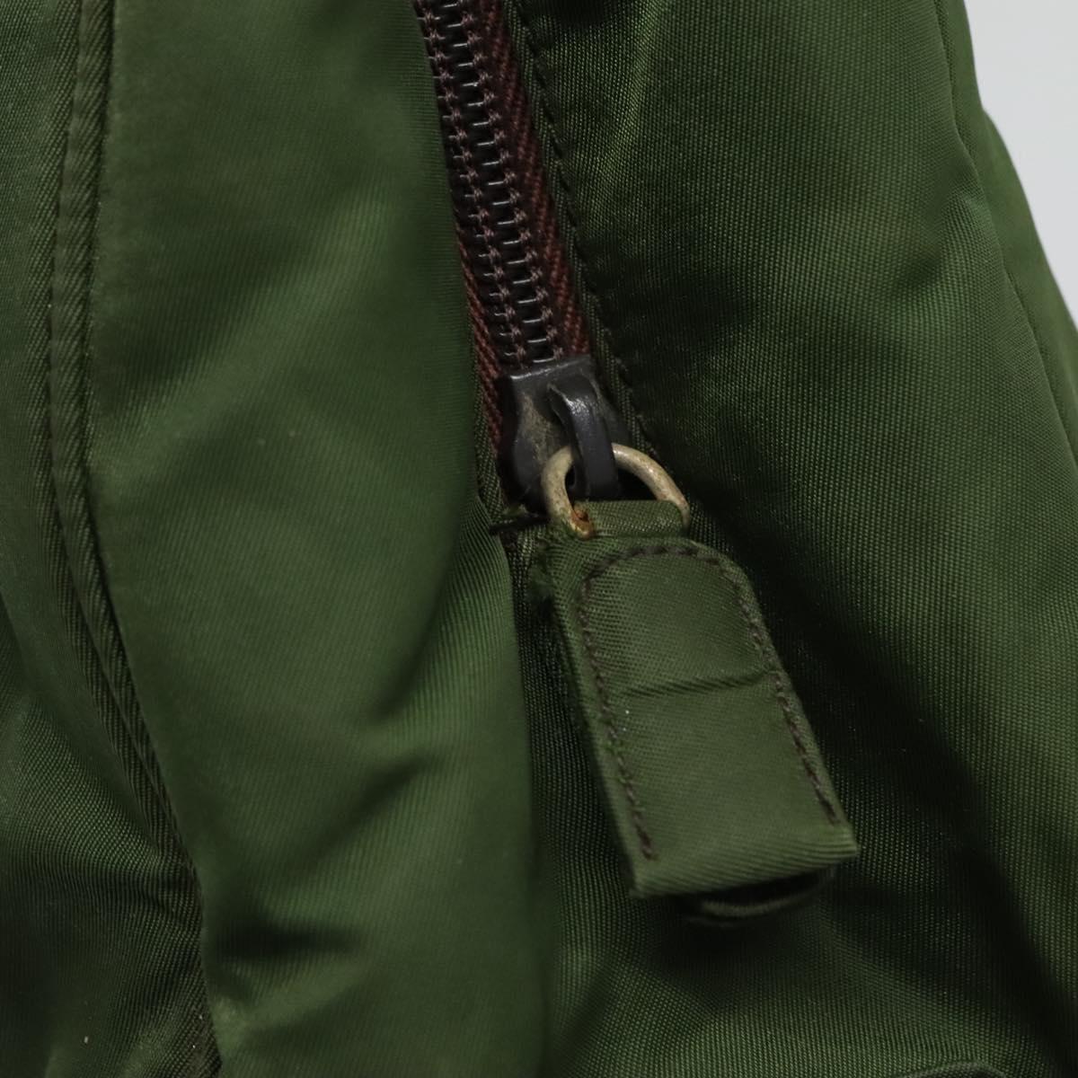 PRADA Tote Bag Nylon Khaki Silver Auth bs27836