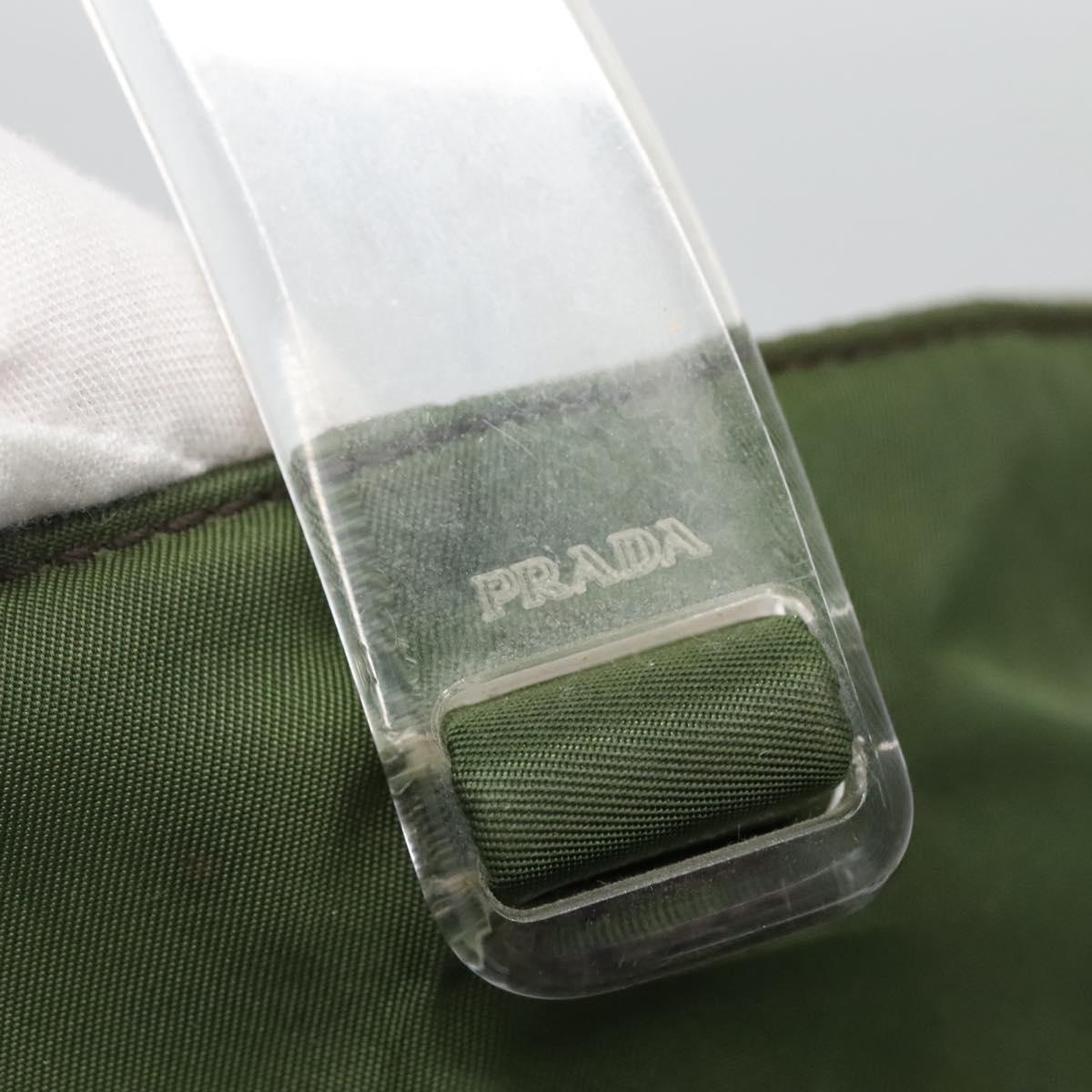 PRADA Tote Bag Nylon Khaki Silver Auth bs27836