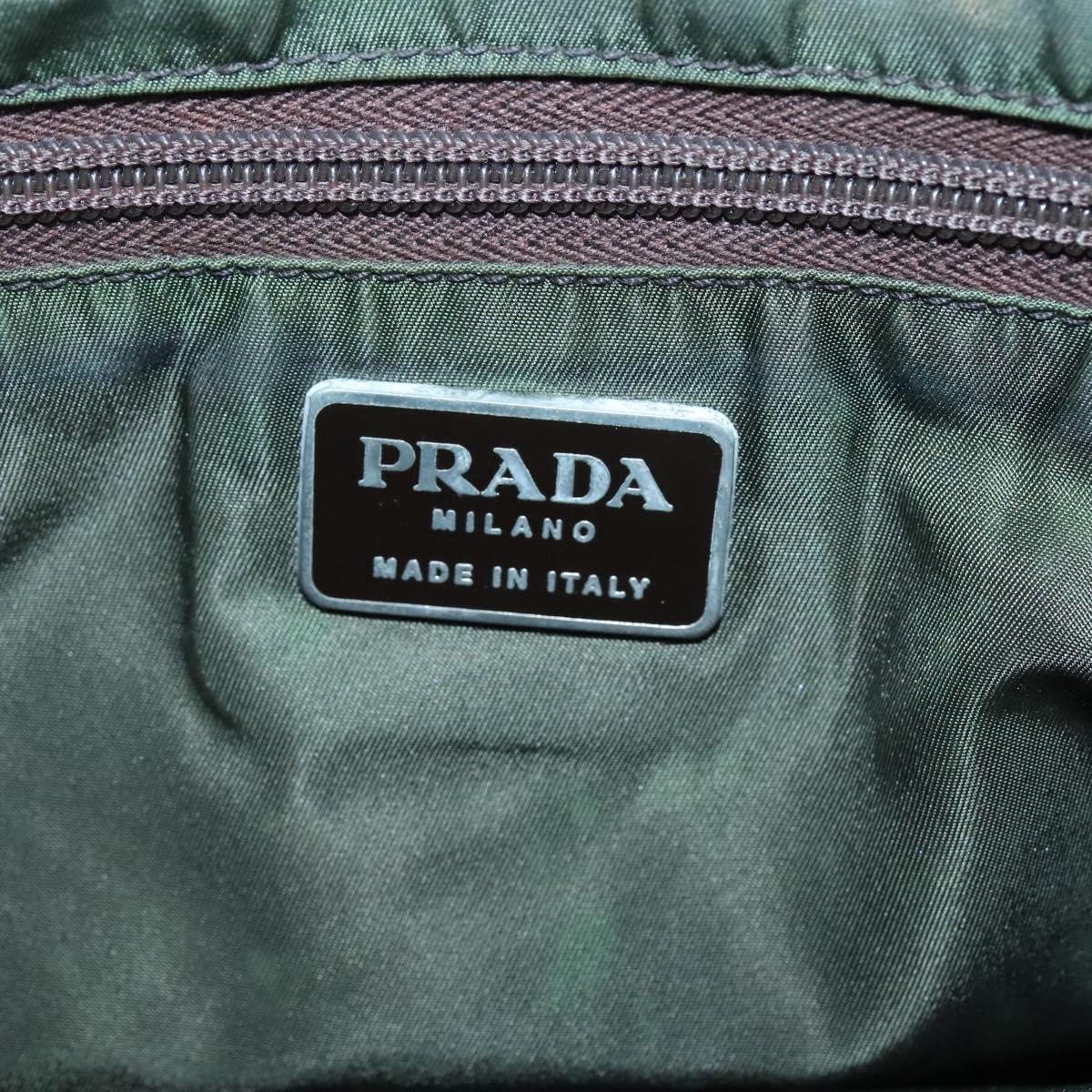 PRADA Tote Bag Nylon Khaki Silver Auth bs27836