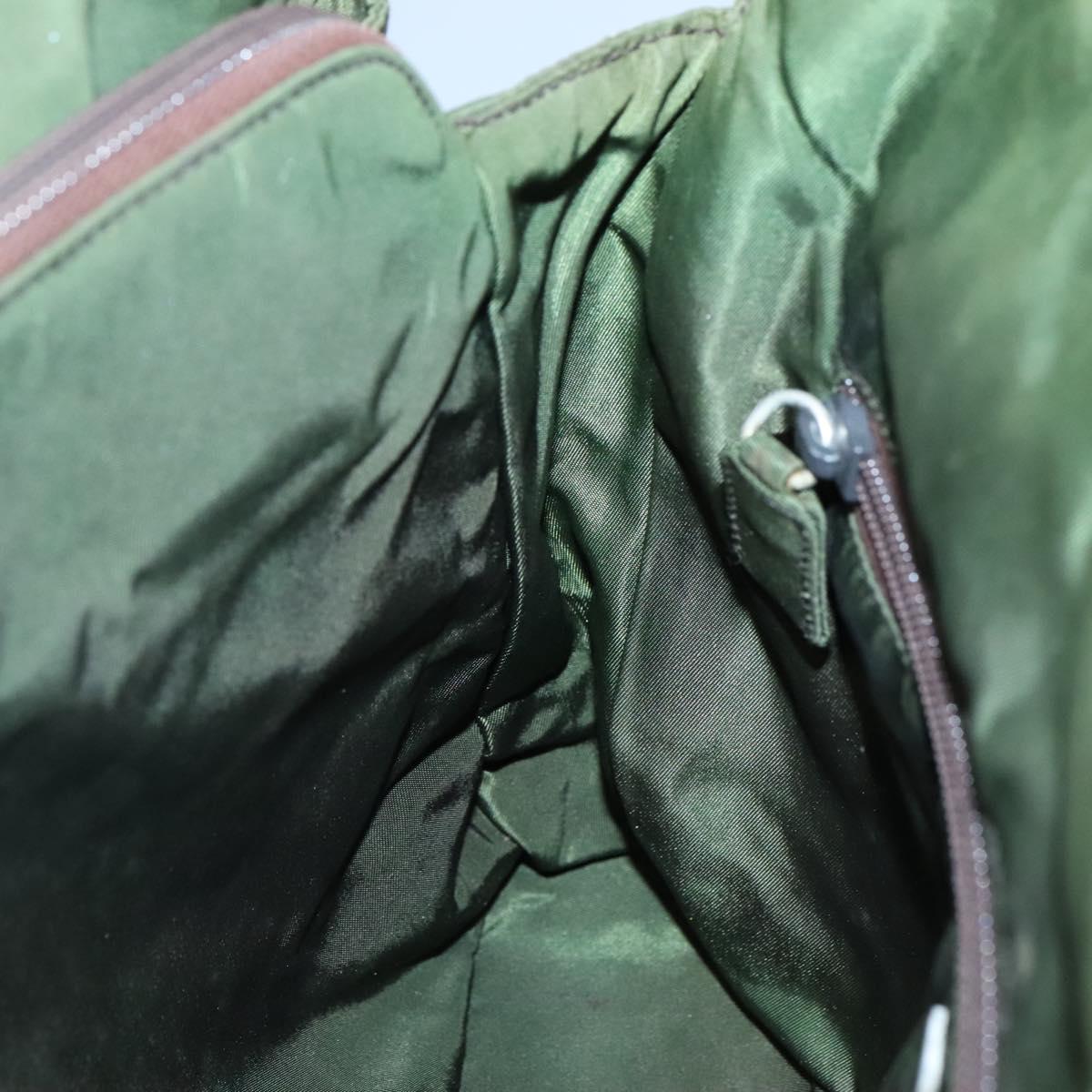 PRADA Tote Bag Nylon Khaki Silver Auth bs27836