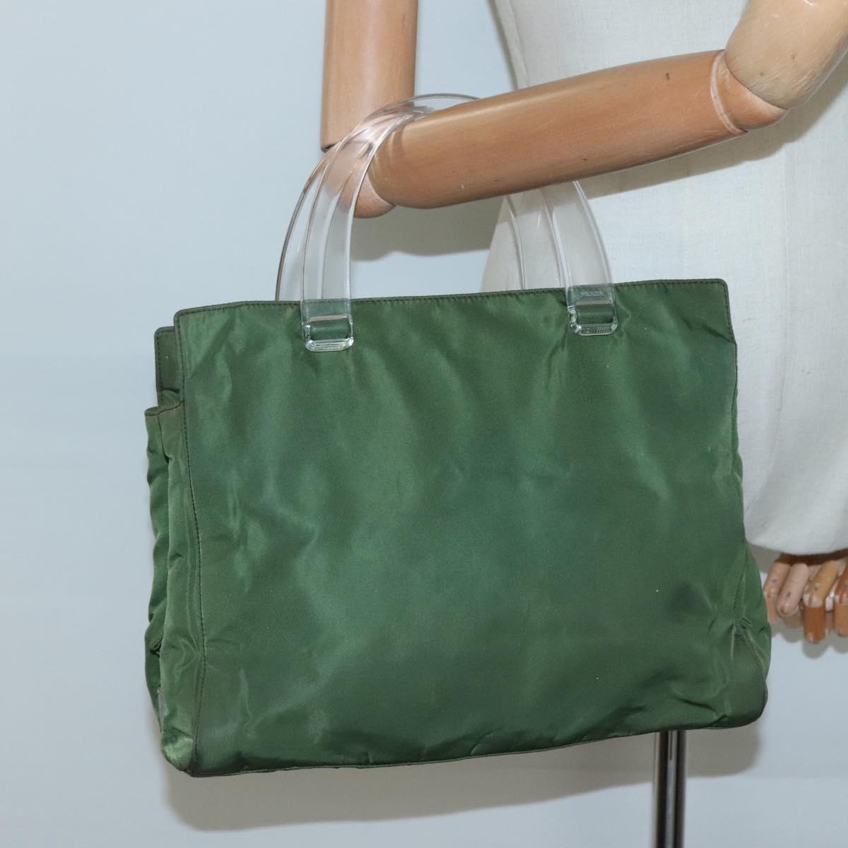 PRADA Tote Bag Nylon Khaki Silver Auth bs27836