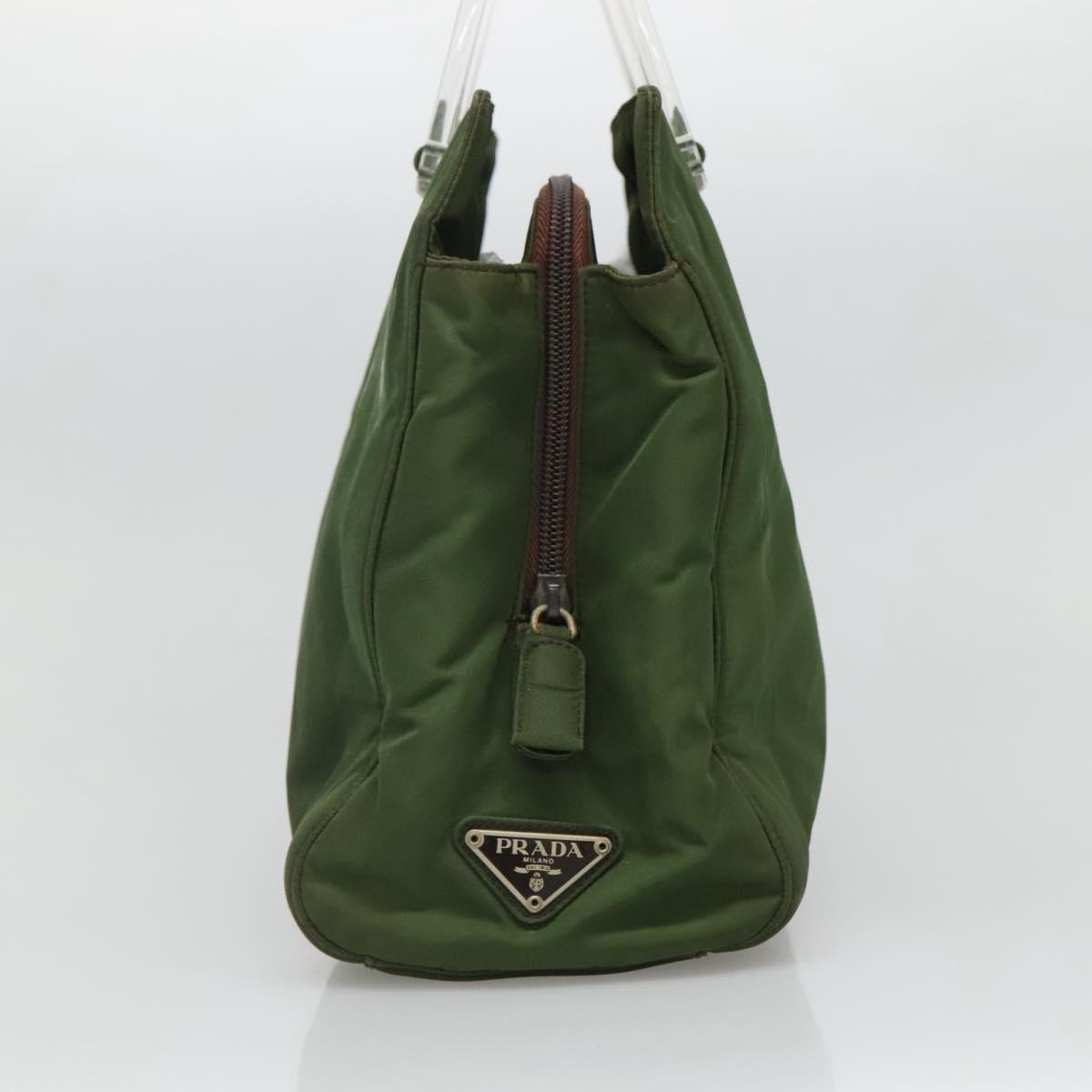 PRADA Tote Bag Nylon Khaki Silver Auth bs27836