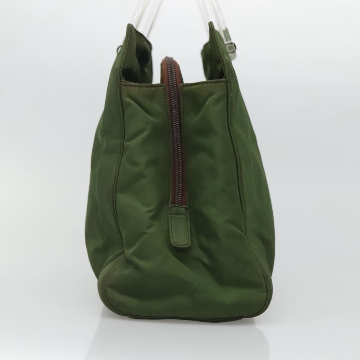 PRADA Tote Bag Nylon Khaki Silver Auth bs27836