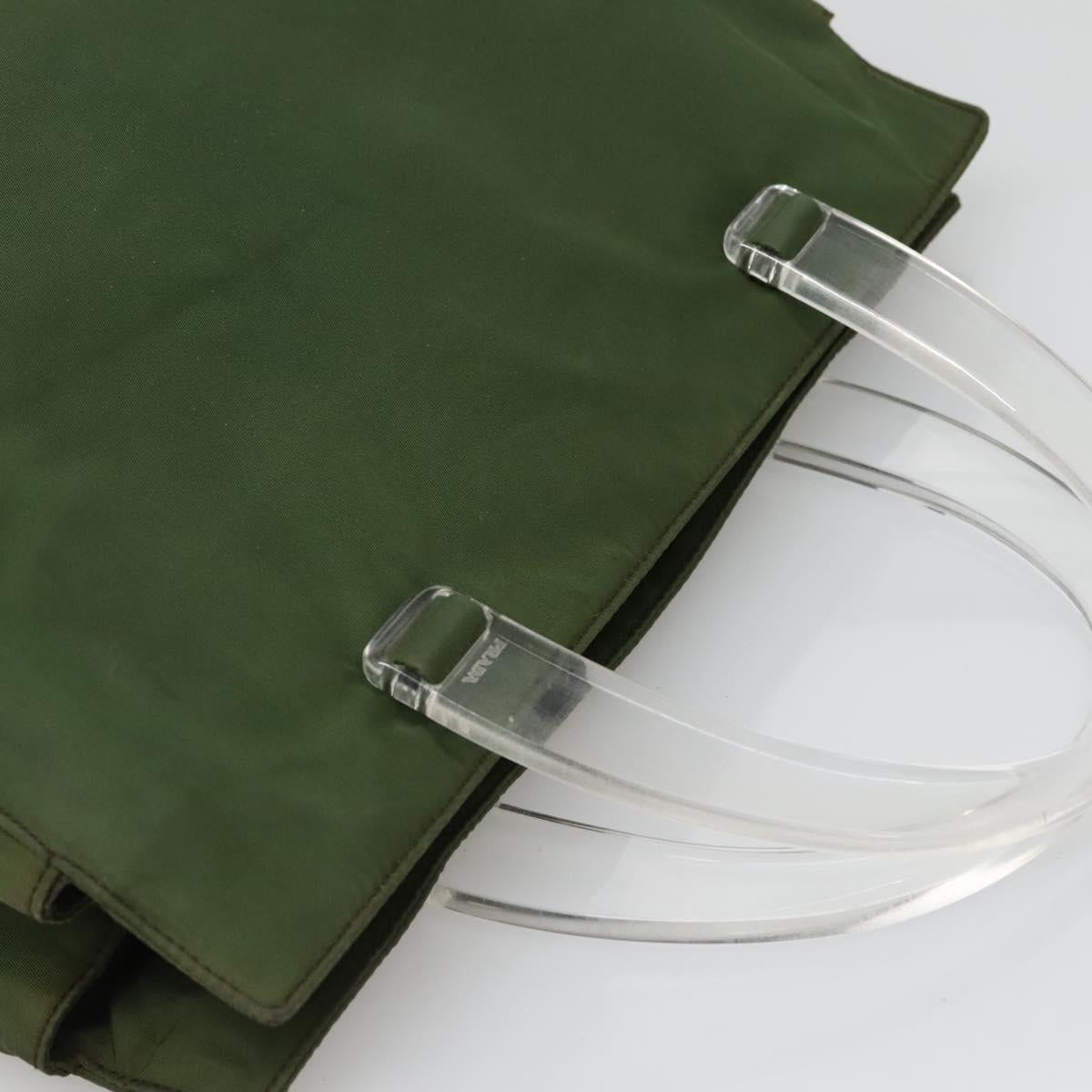 PRADA Tote Bag Nylon Khaki Silver Auth bs27836