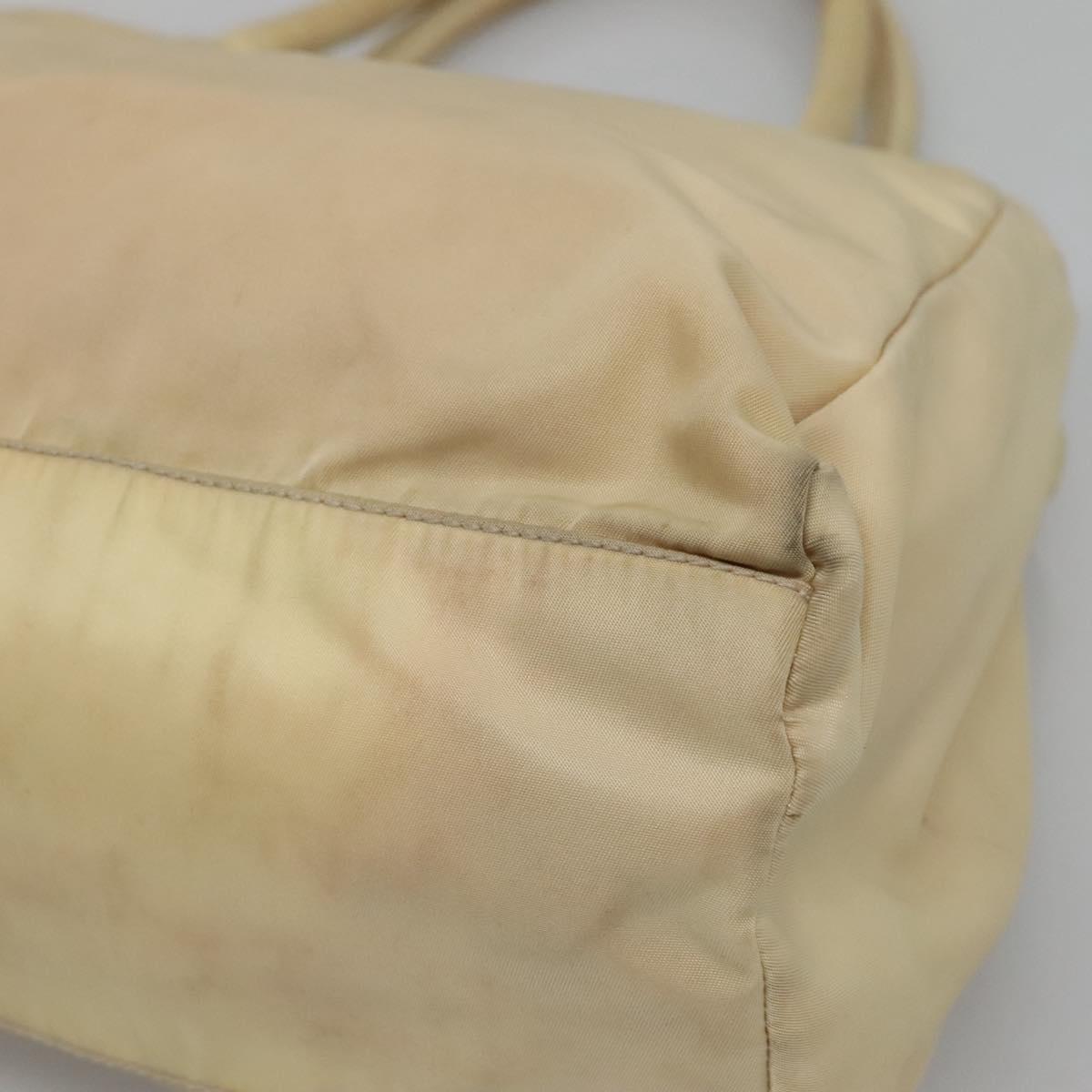 PRADA Tote Bag Nylon Beige Silver Auth bs27837